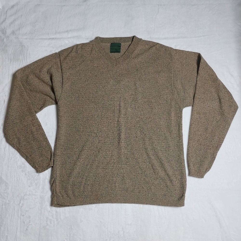 CYPRESS GROVE KNITWEAR MEN'S TAN V-NECK PULLOVER SWEATER SIZE LARGE.